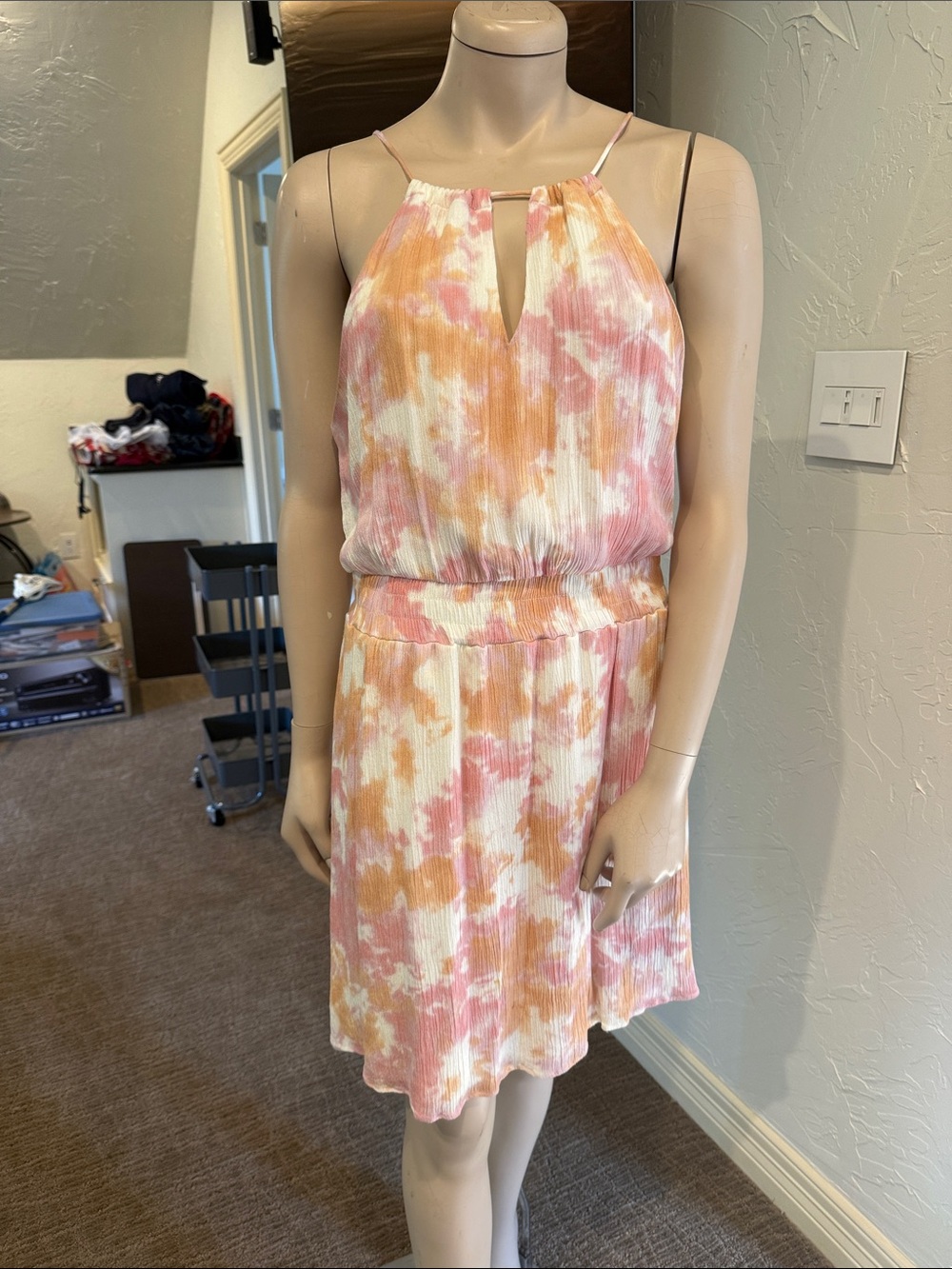 The Vanity Room Pink & Cream Tie-Dye Halter Mini Dress